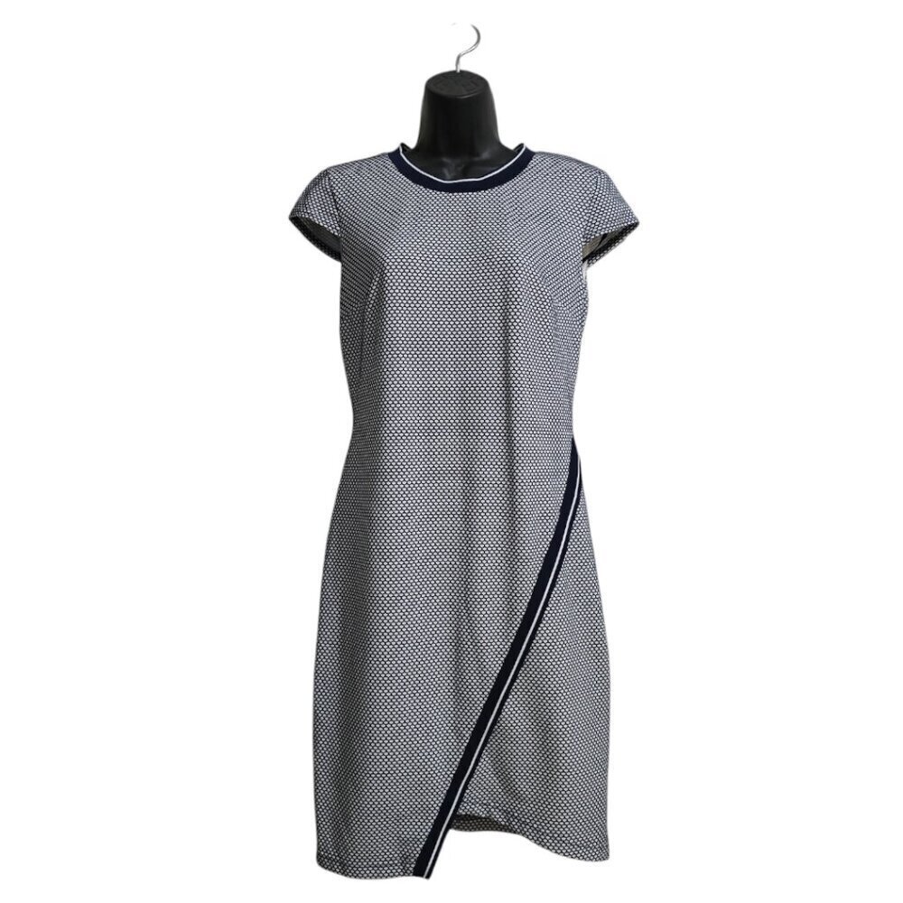 Tommy Hilfiger Navy & White Asymmetrical Geometric Cap Sleeve Sheath Dress Sz 6